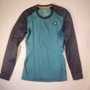 Orage Womens Base Layer Top Teal Gray Long Sleeve Waffle Knit Athletic Shirt S